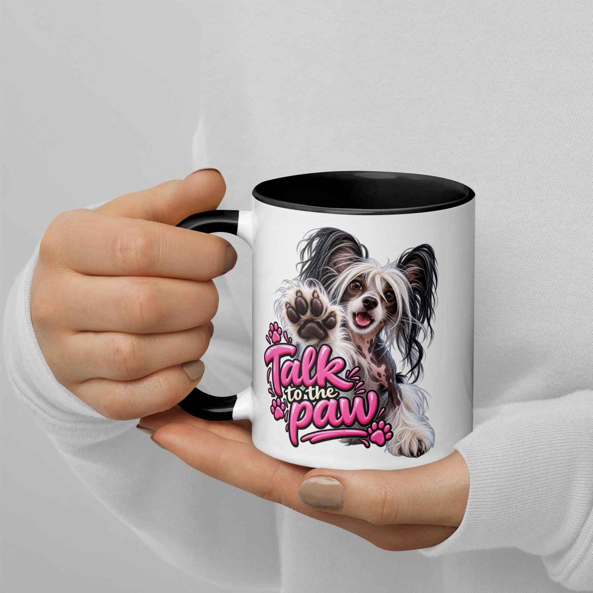Talk to the paw, Chinese Crested Mug with Color Inside