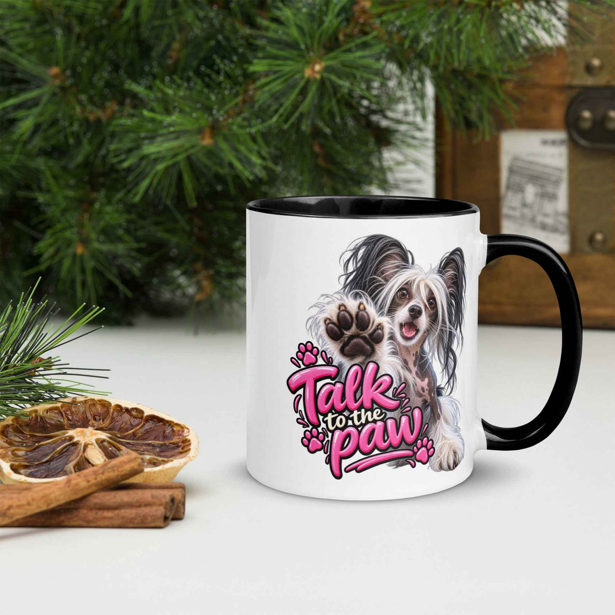Talk to the paw, Chinese Crested Mug with Color Inside