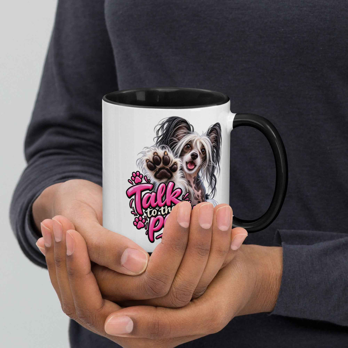 Talk to the paw, Chinese Crested Mug with Color Inside