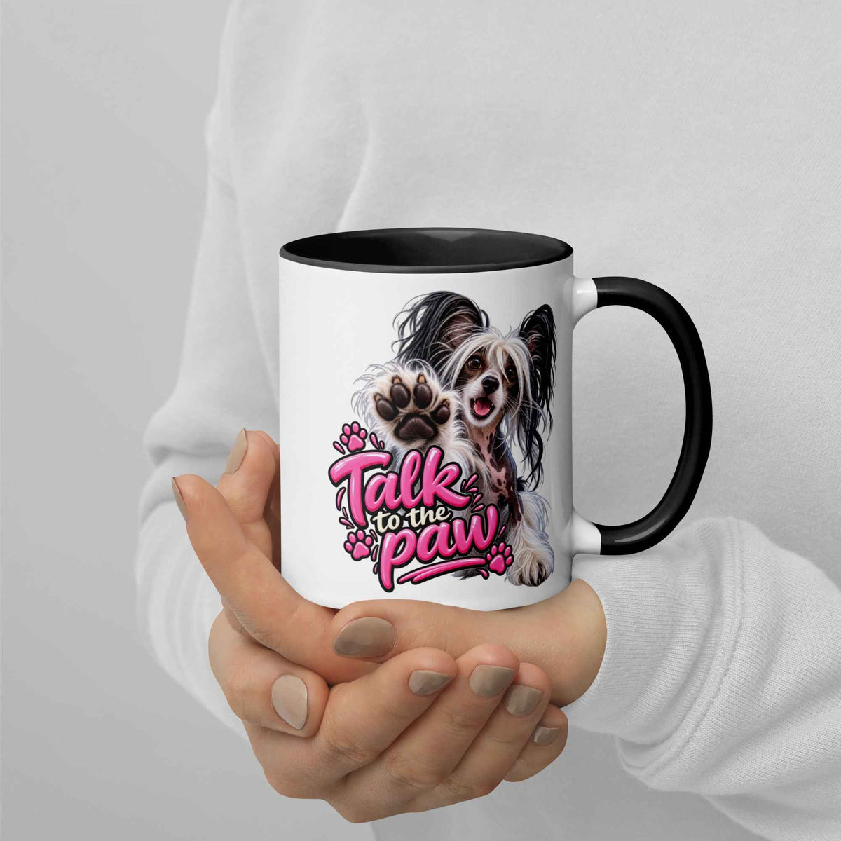 Talk to the paw, Chinese Crested Mug with Color Inside