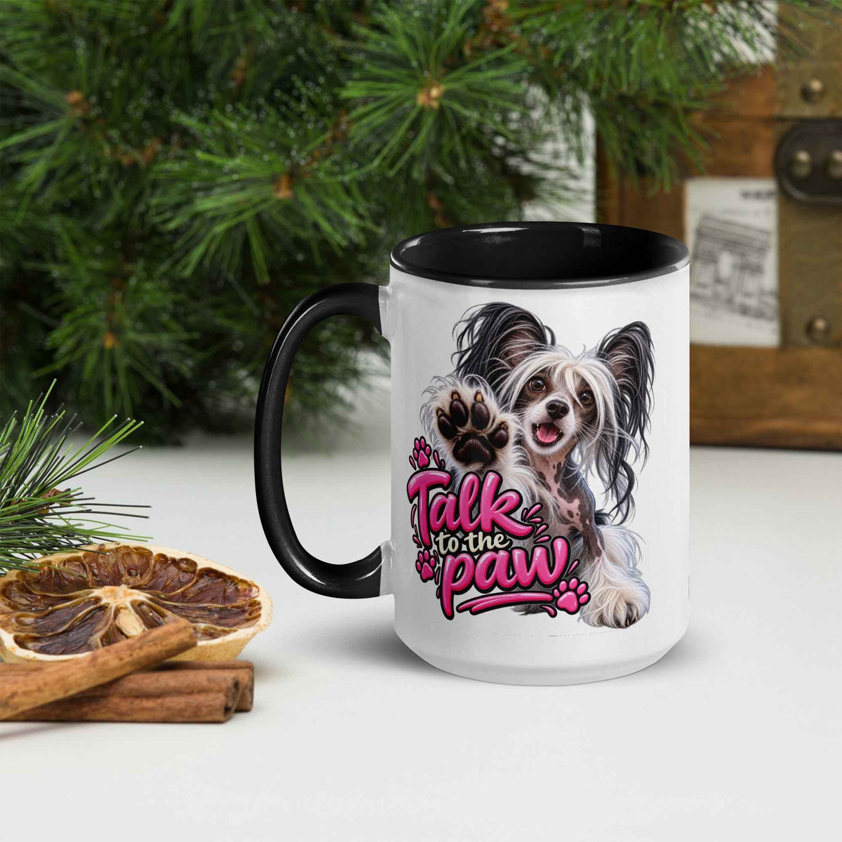 Talk to the paw, Chinese Crested Mug with Color Inside