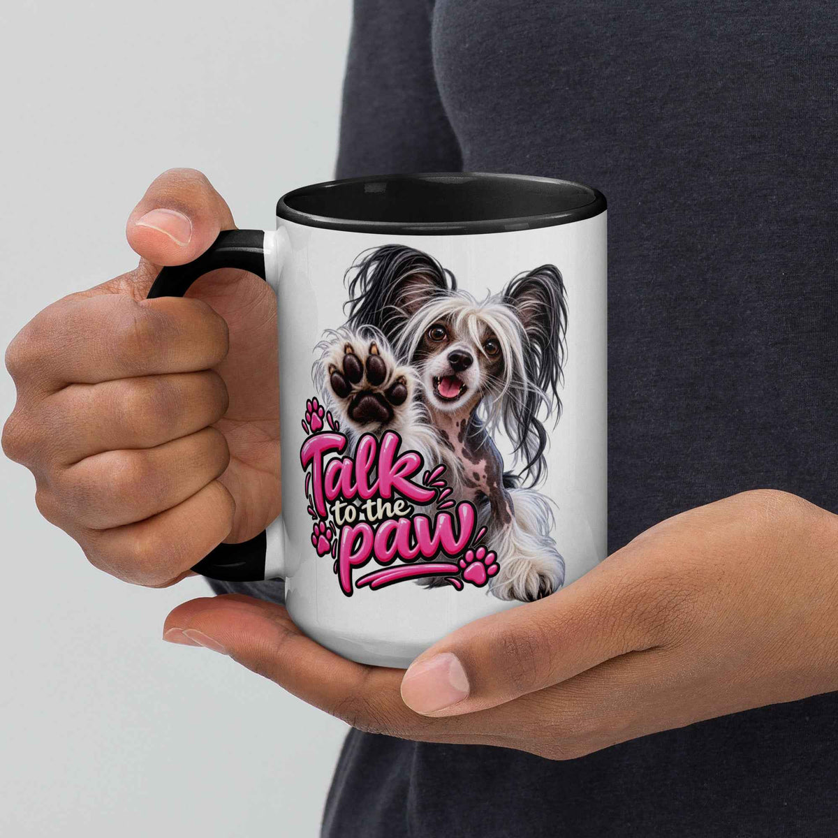 Talk to the paw, Chinese Crested Mug with Color Inside
