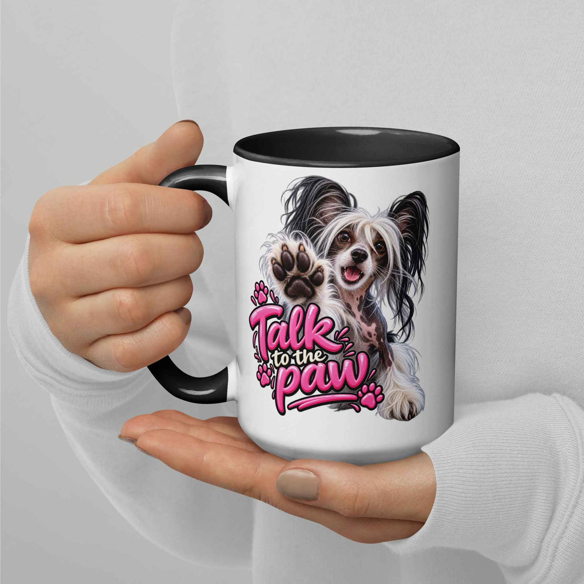 Talk to the paw, Chinese Crested Mug with Color Inside