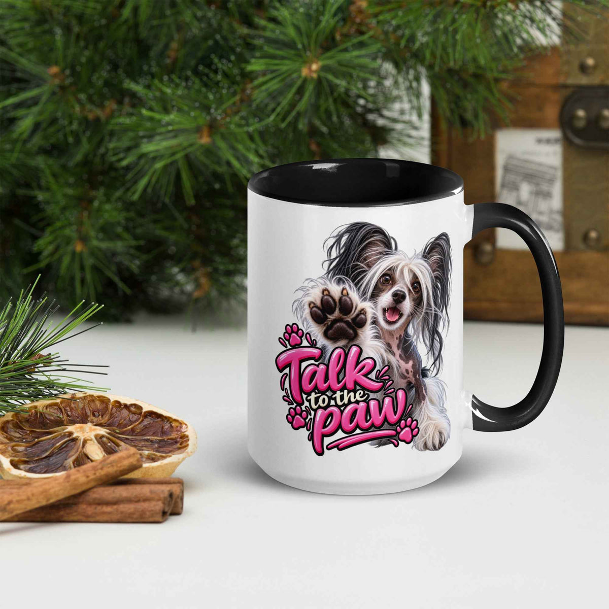 Talk to the paw, Chinese Crested Mug with Color Inside