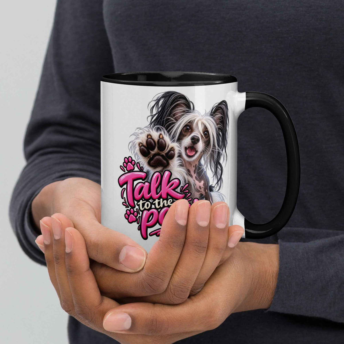 Talk to the paw, Chinese Crested Mug with Color Inside