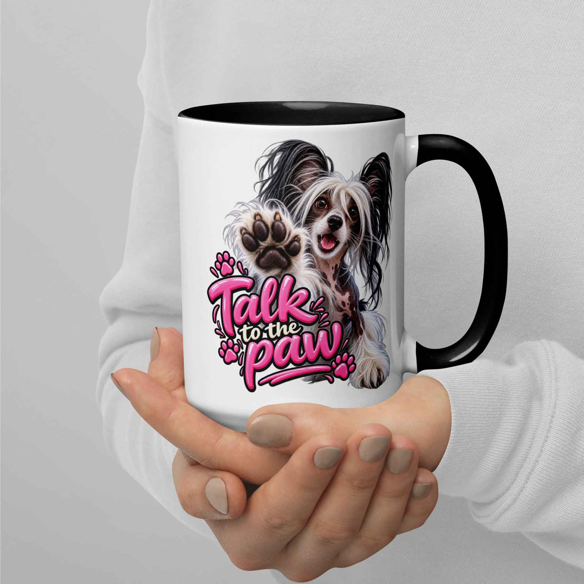 Talk to the paw, Chinese Crested Mug with Color Inside