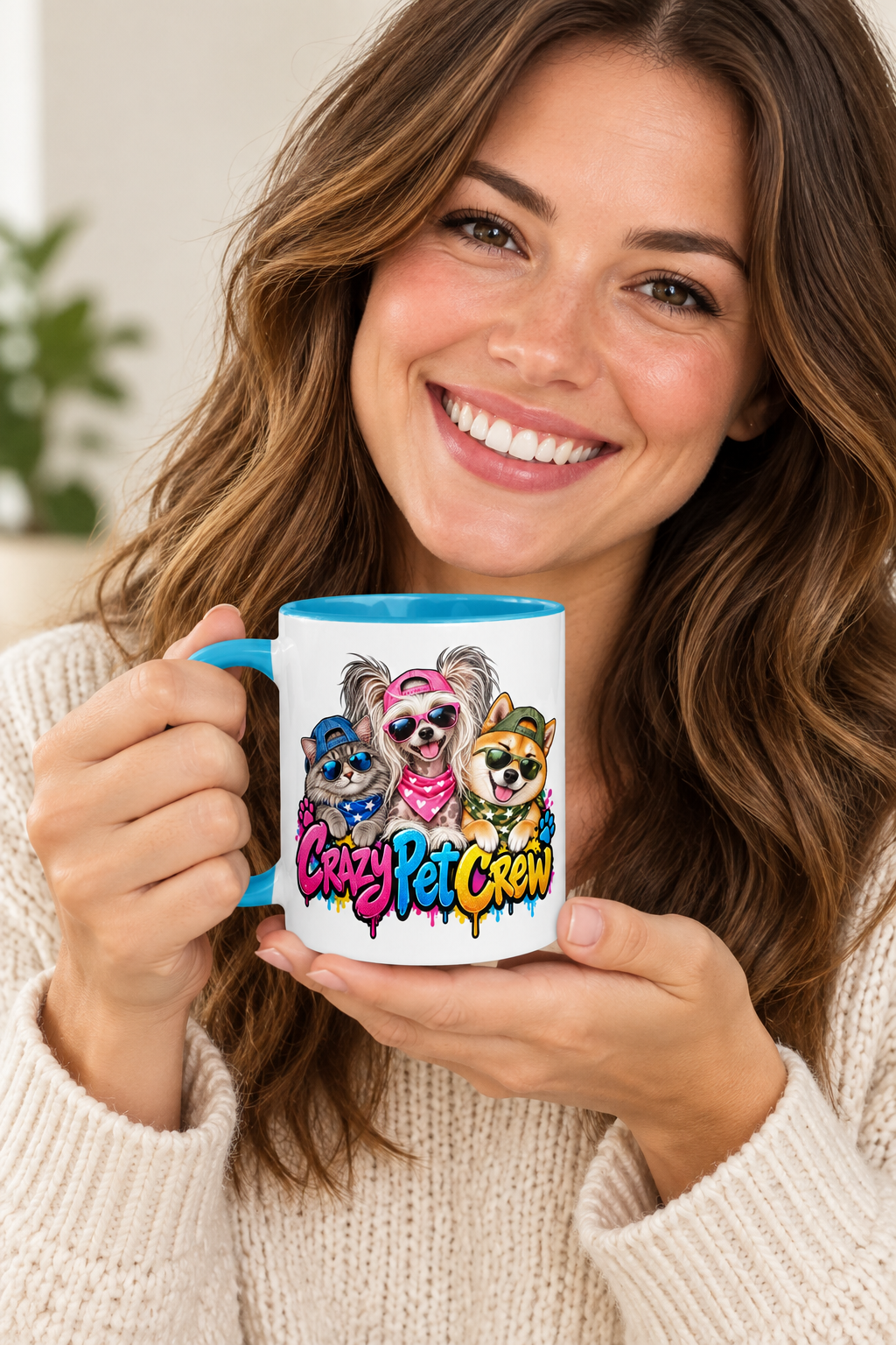 Crazy Pet Crew Ceramic Mug with Colored Interior