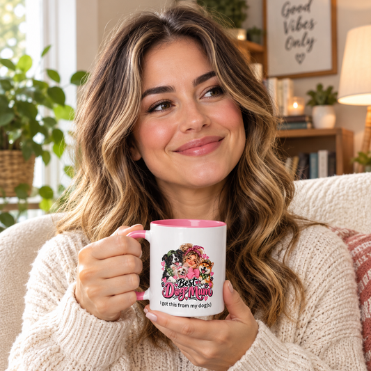 Best Dog Mum Mug with pink Color Inside