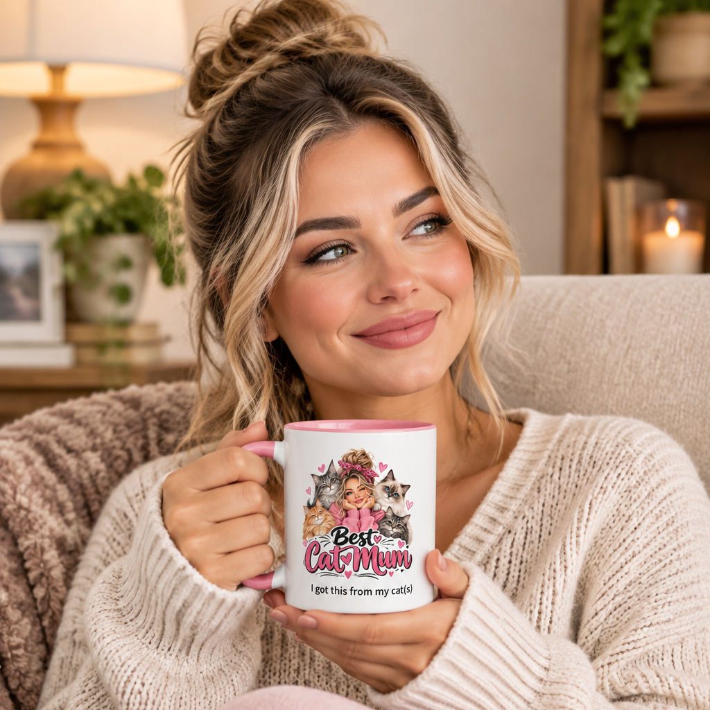 Best Cat Mum Mug with pink Color Inside