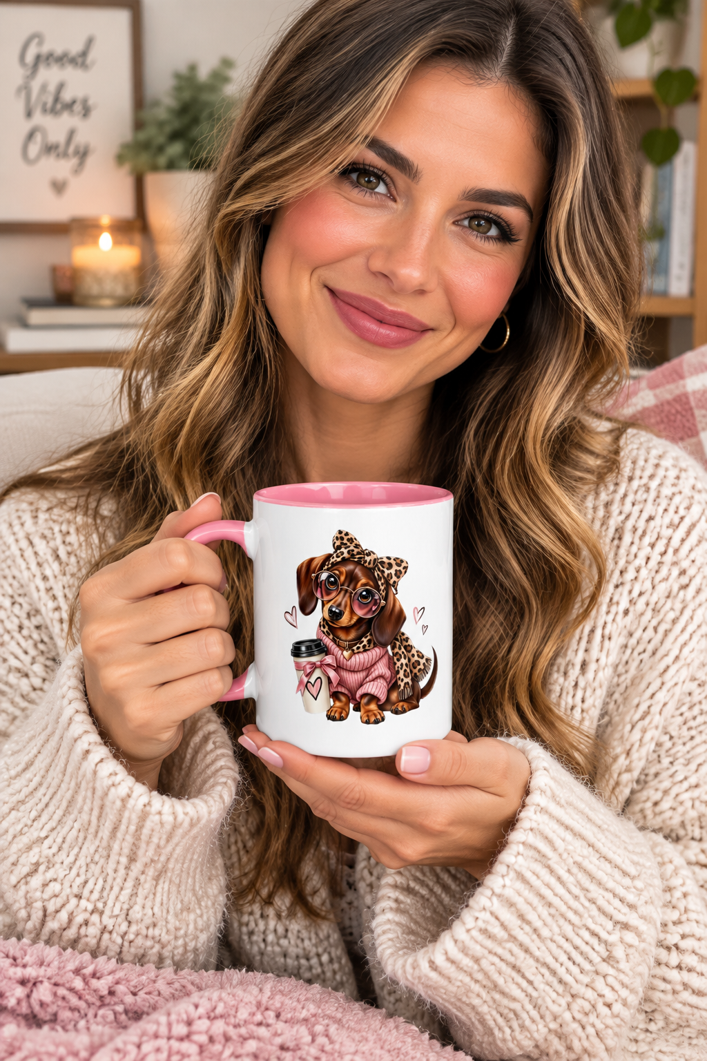 Cute Dog Mug with Pink Interior