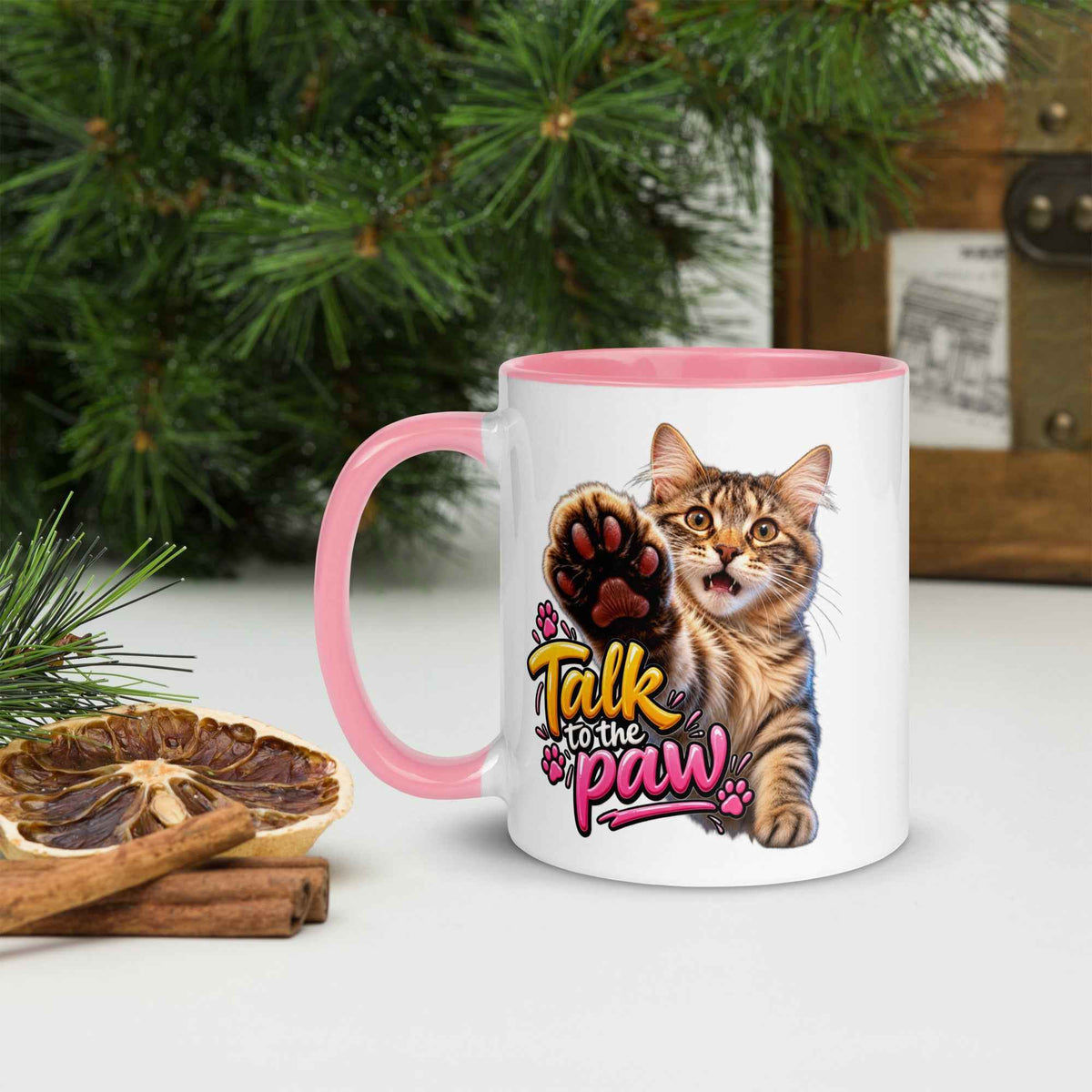 Talk to the Paw Cat Mug with Color Inside