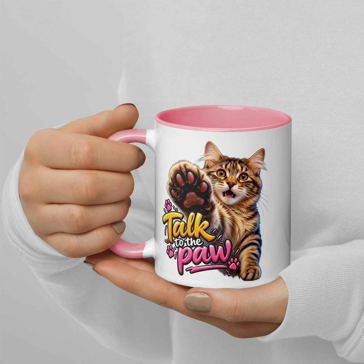 Talk to the Paw Cat Mug with Color Inside