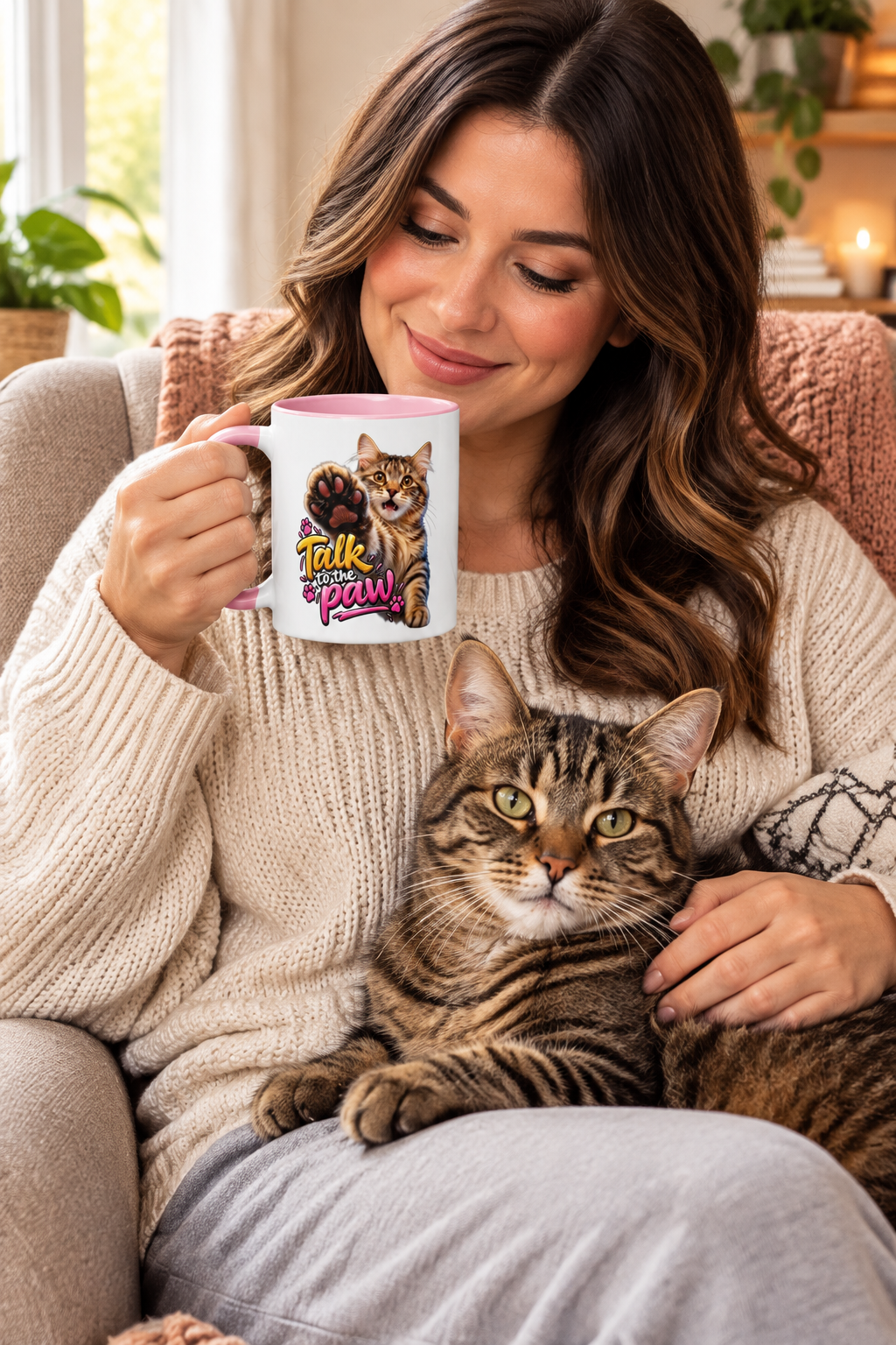 Talk to the Paw Cat Mug with Color Inside