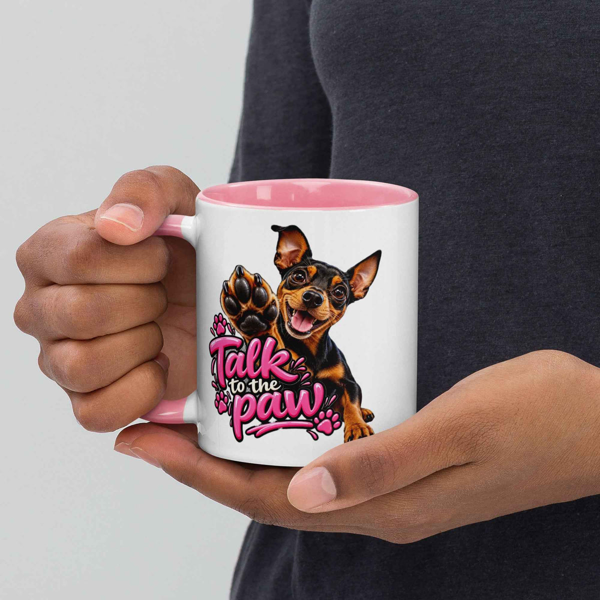 Talk to the Paw Pinscher Mug with Pink Interior