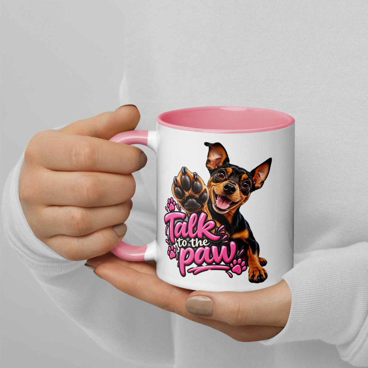 Talk to the Paw Pinscher Mug with Pink Interior
