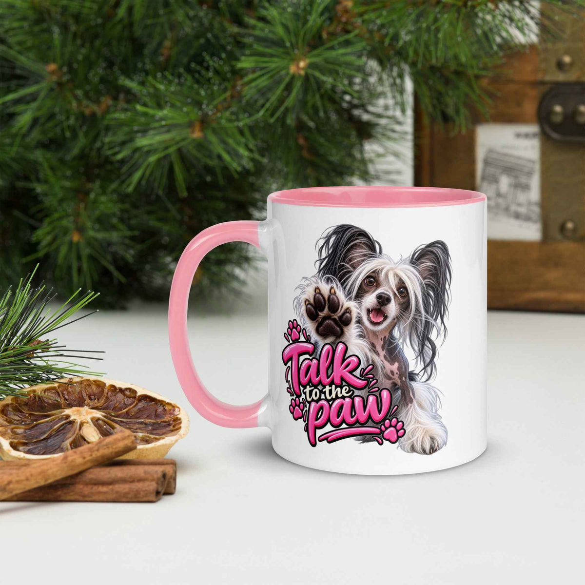 Talk to the paw, Chinese Crested Mug with Color Inside