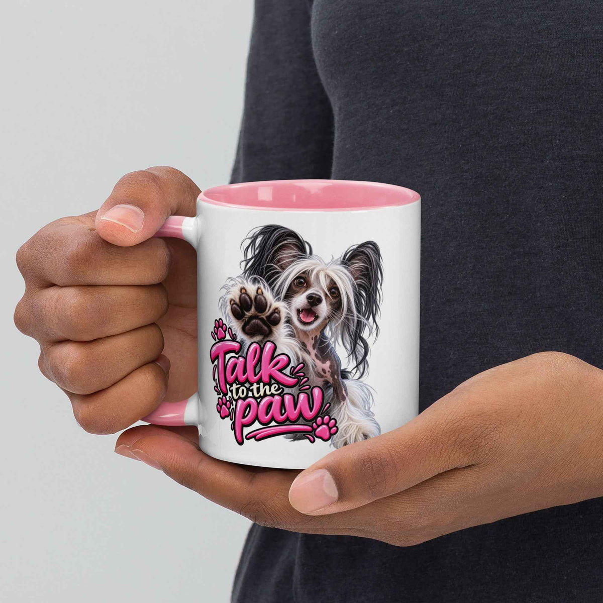 Talk to the paw, Chinese Crested Mug with Color Inside