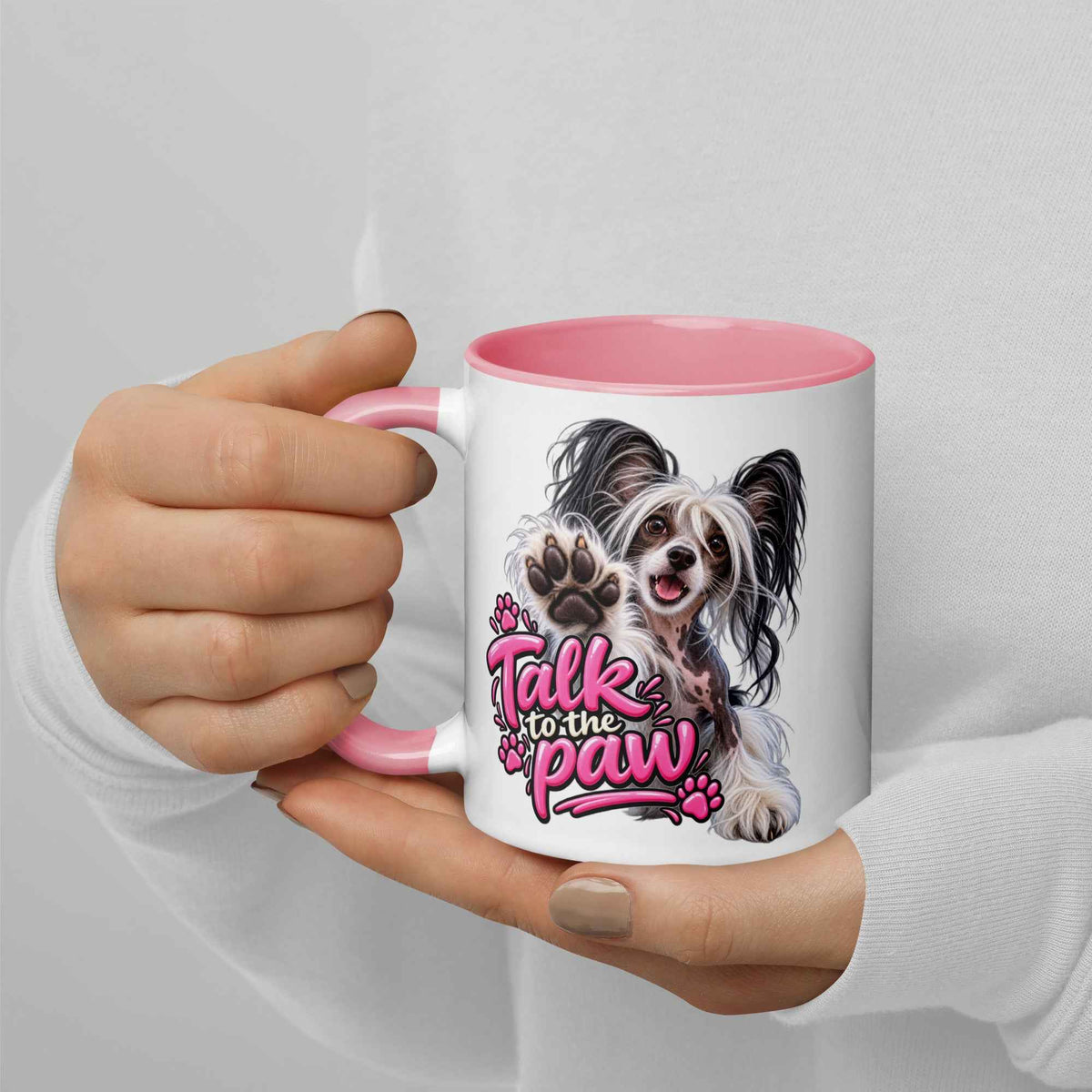 Talk to the paw, Chinese Crested Mug with Color Inside