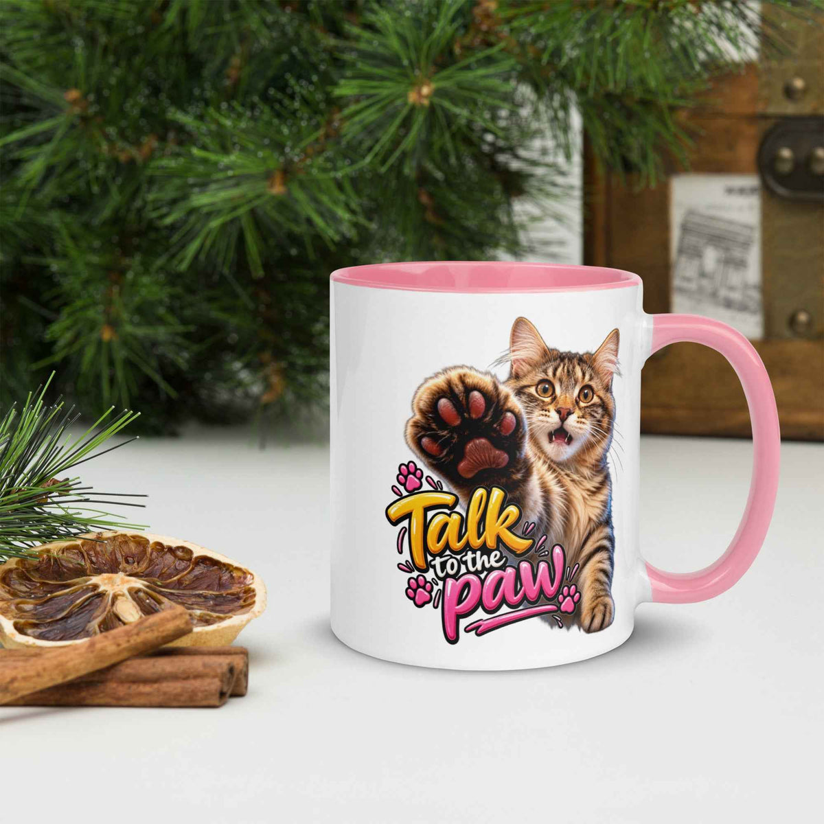 Talk to the Paw Cat Mug with Color Inside