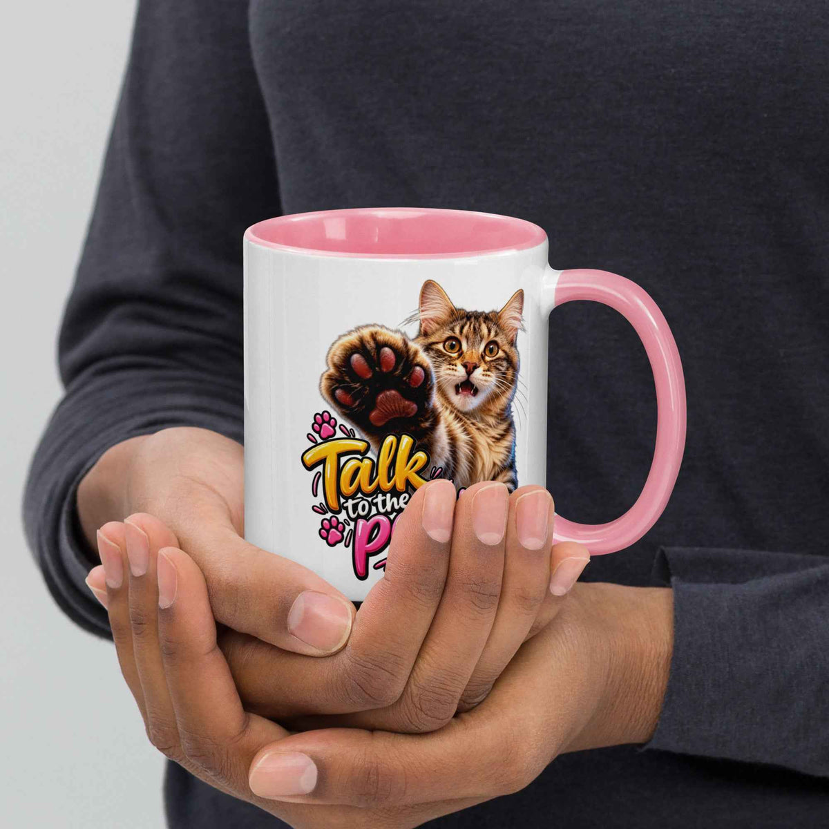 Talk to the Paw Cat Mug with Color Inside