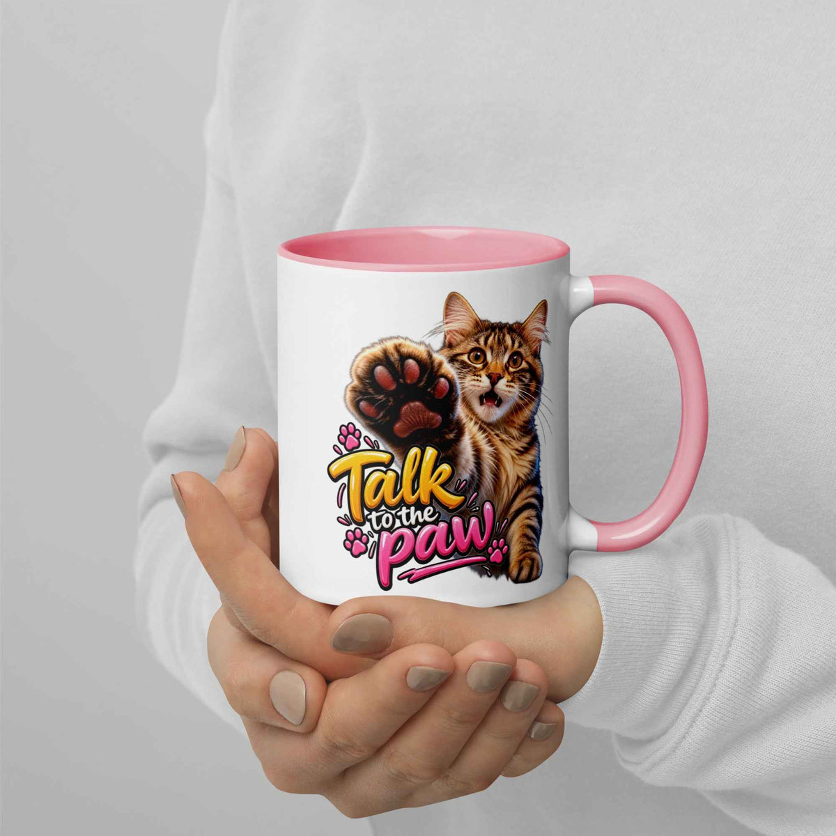 Talk to the Paw Cat Mug with Color Inside