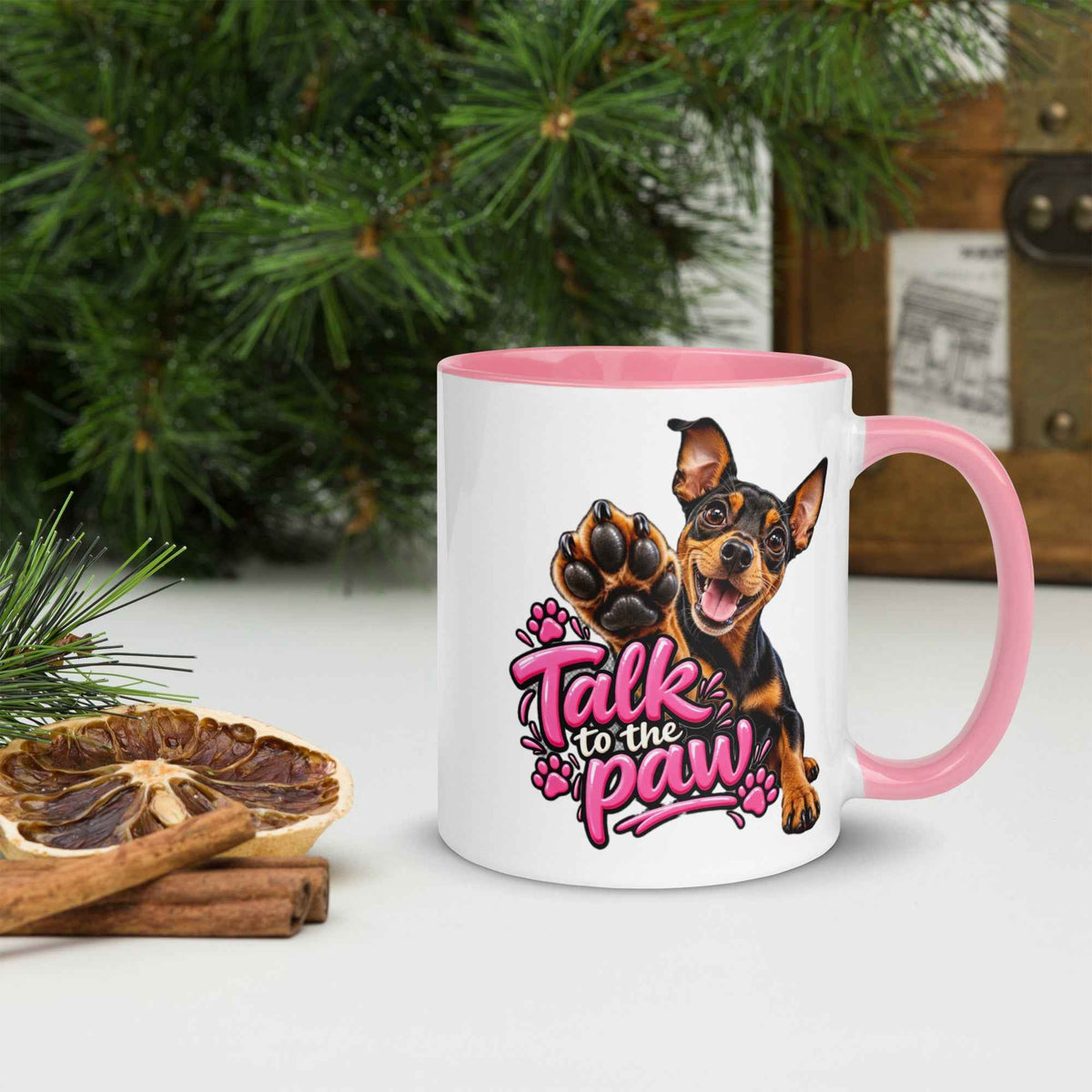 Talk to the Paw Pinscher Mug with Pink Interior