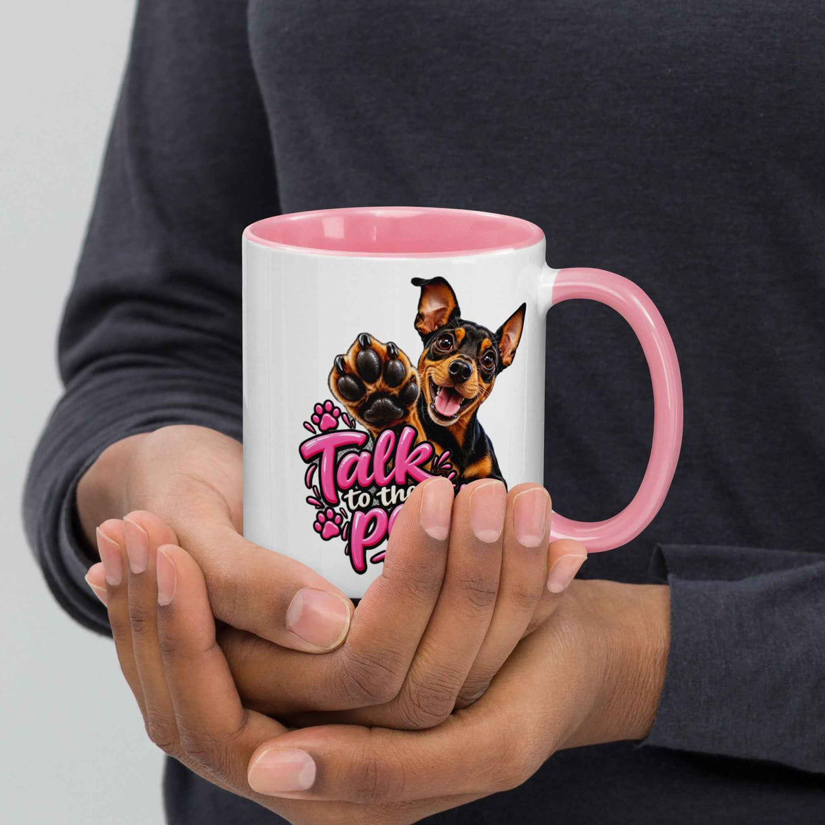 Talk to the Paw Pinscher Mug with Pink Interior