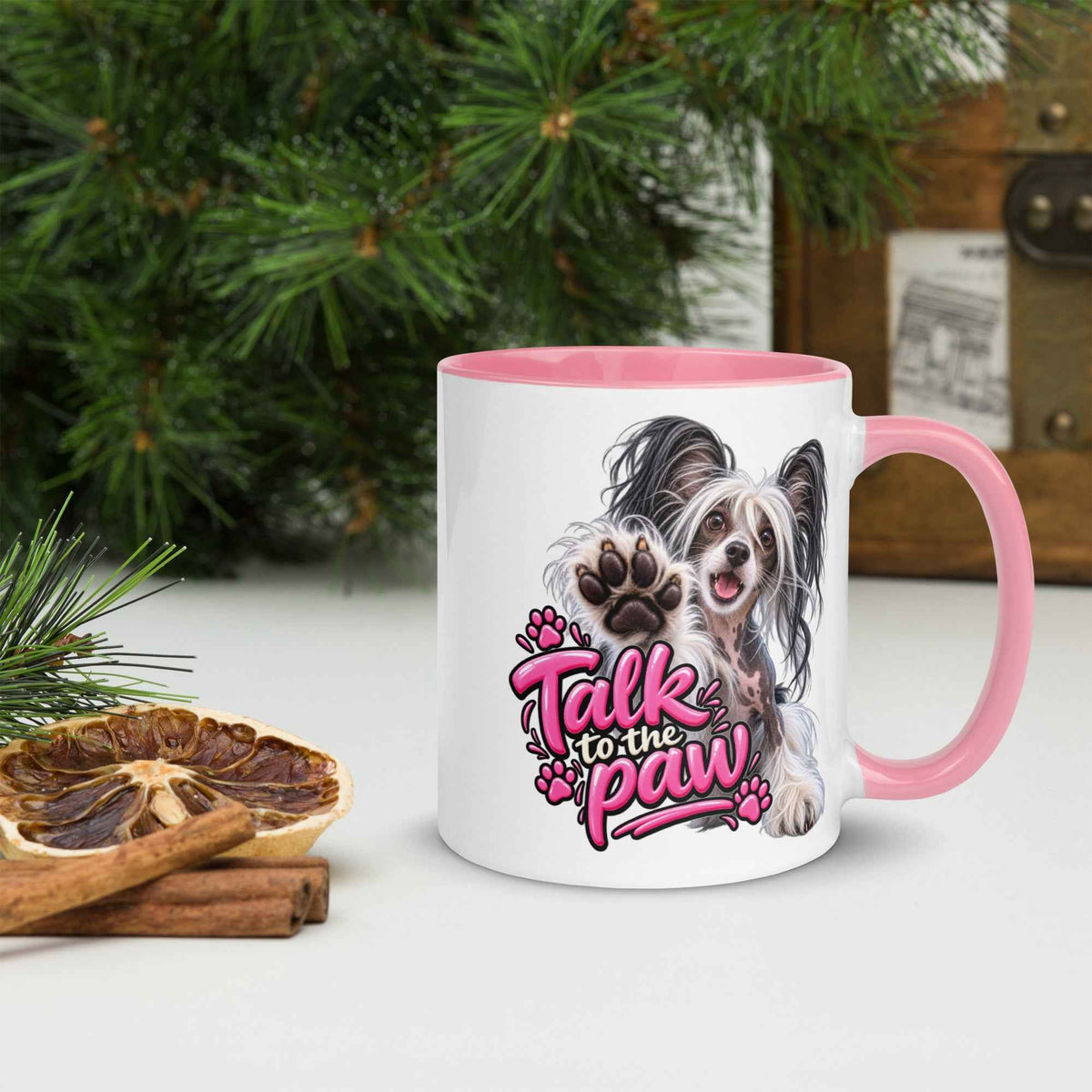 Talk to the paw, Chinese Crested Mug with Color Inside