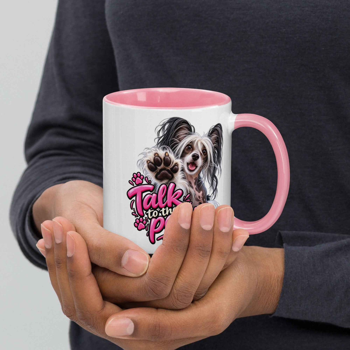 Talk to the paw, Chinese Crested Mug with Color Inside