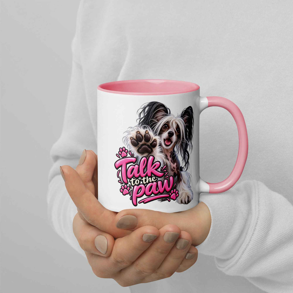 Talk to the paw, Chinese Crested Mug with Color Inside