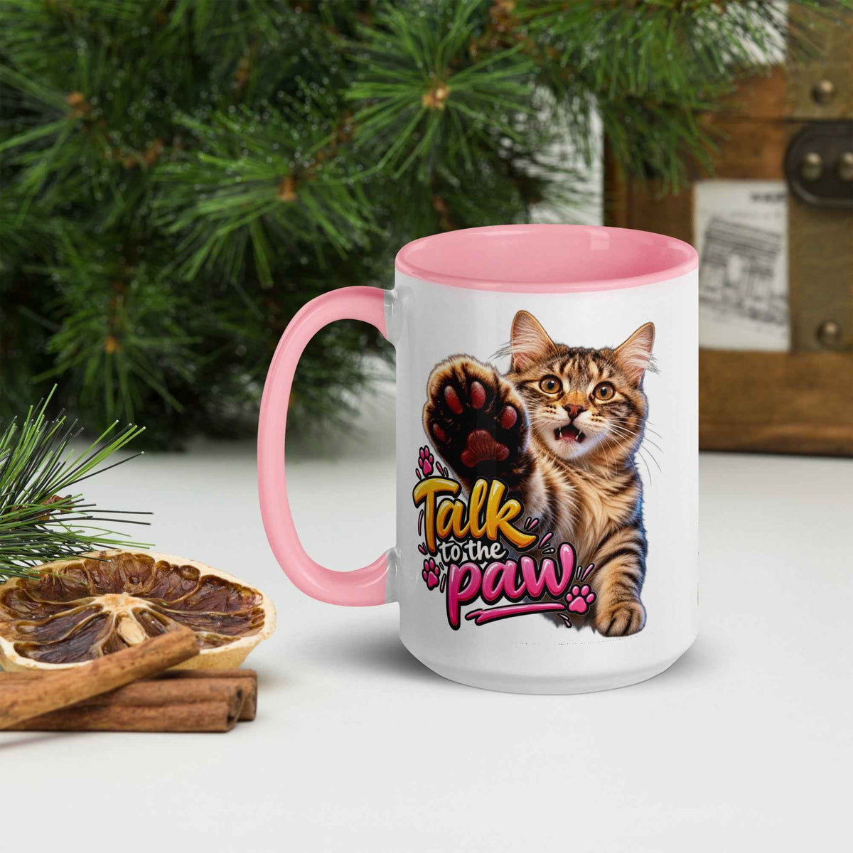 Talk to the Paw Cat Mug with Color Inside