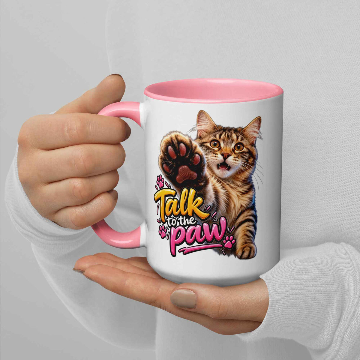 Talk to the Paw Cat Mug with Color Inside