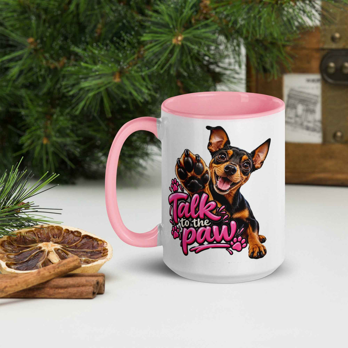 Talk to the Paw Pinscher Mug with Pink Interior