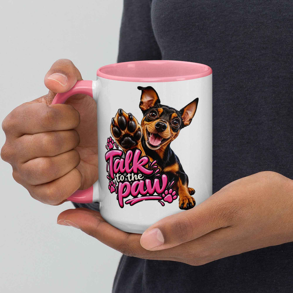Talk to the Paw Pinscher Mug with Pink Interior