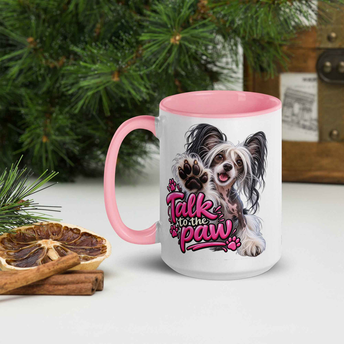 Talk to the paw, Chinese Crested Mug with Color Inside