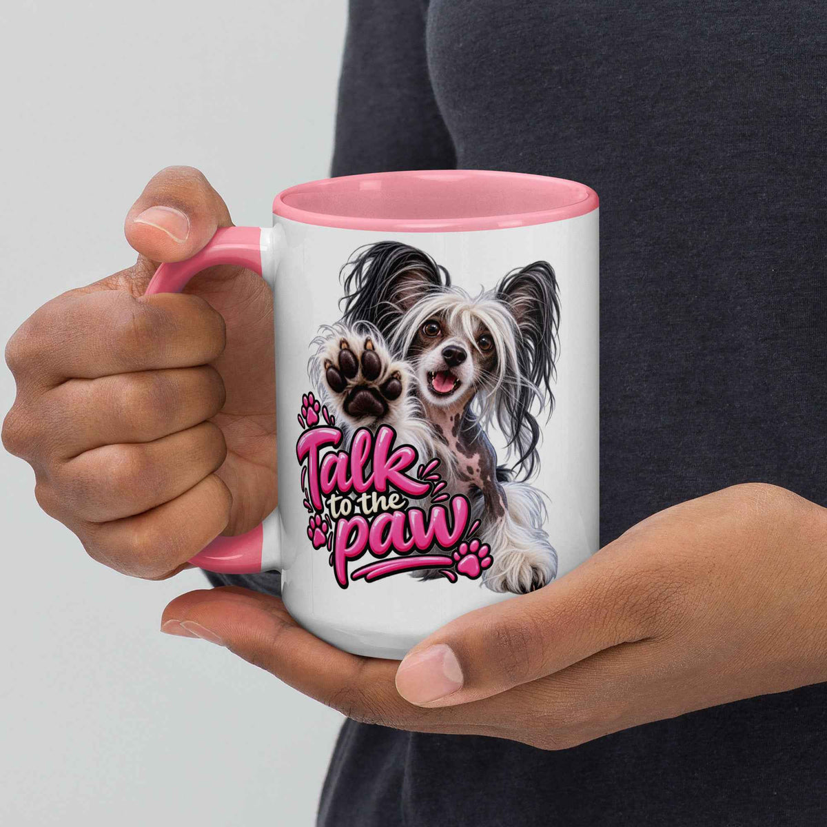 Talk to the paw, Chinese Crested Mug with Color Inside