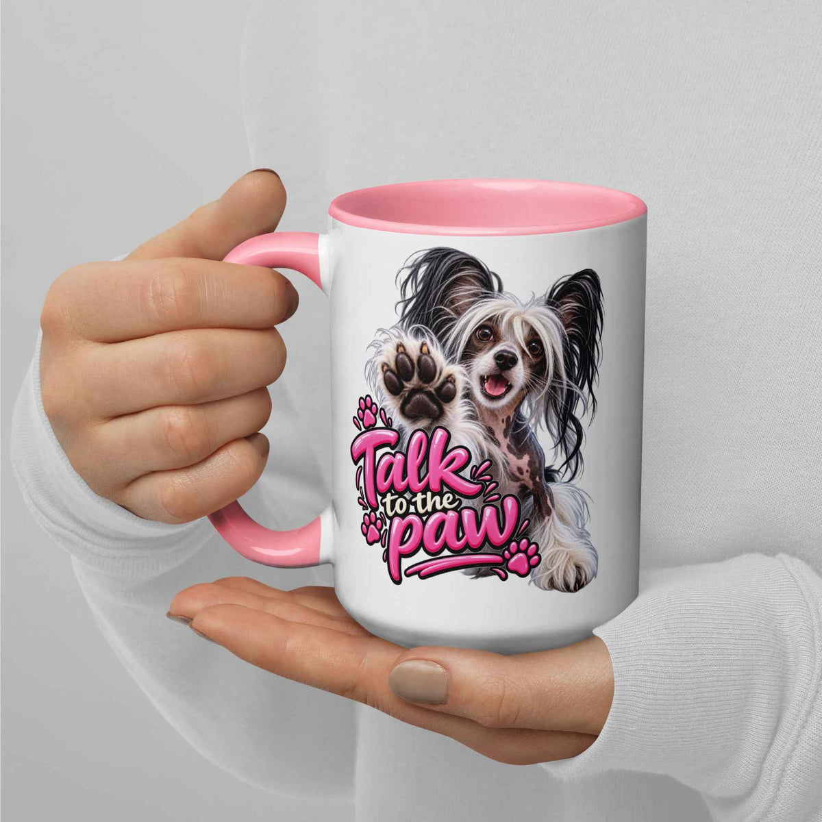 Talk to the paw, Chinese Crested Mug with Color Inside