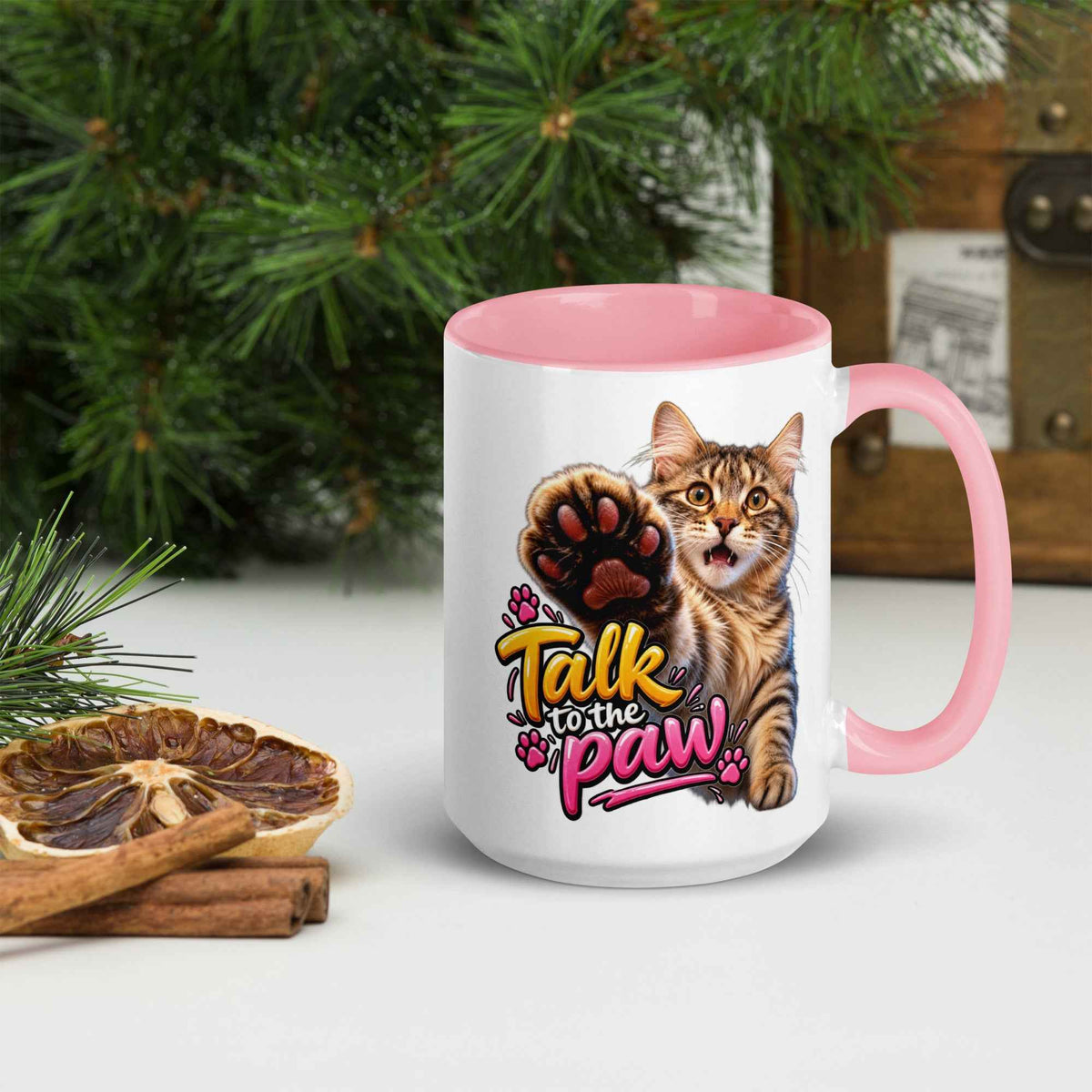 Talk to the Paw Cat Mug with Color Inside