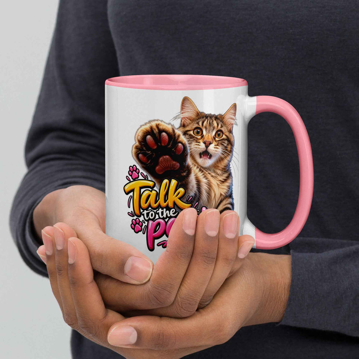 Talk to the Paw Cat Mug with Color Inside