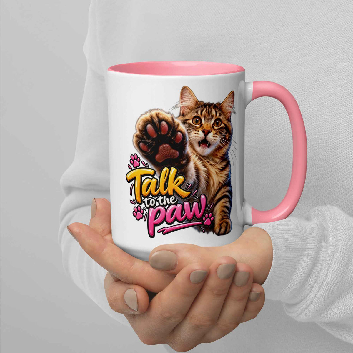 Talk to the Paw Cat Mug with Color Inside