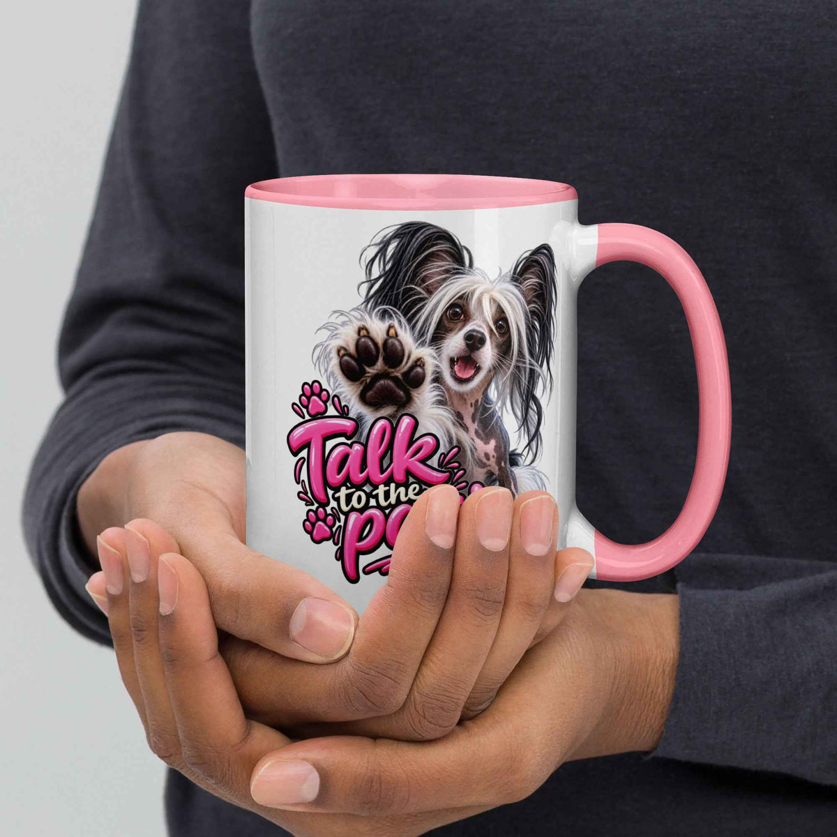 Talk to the paw, Chinese Crested Mug with Color Inside