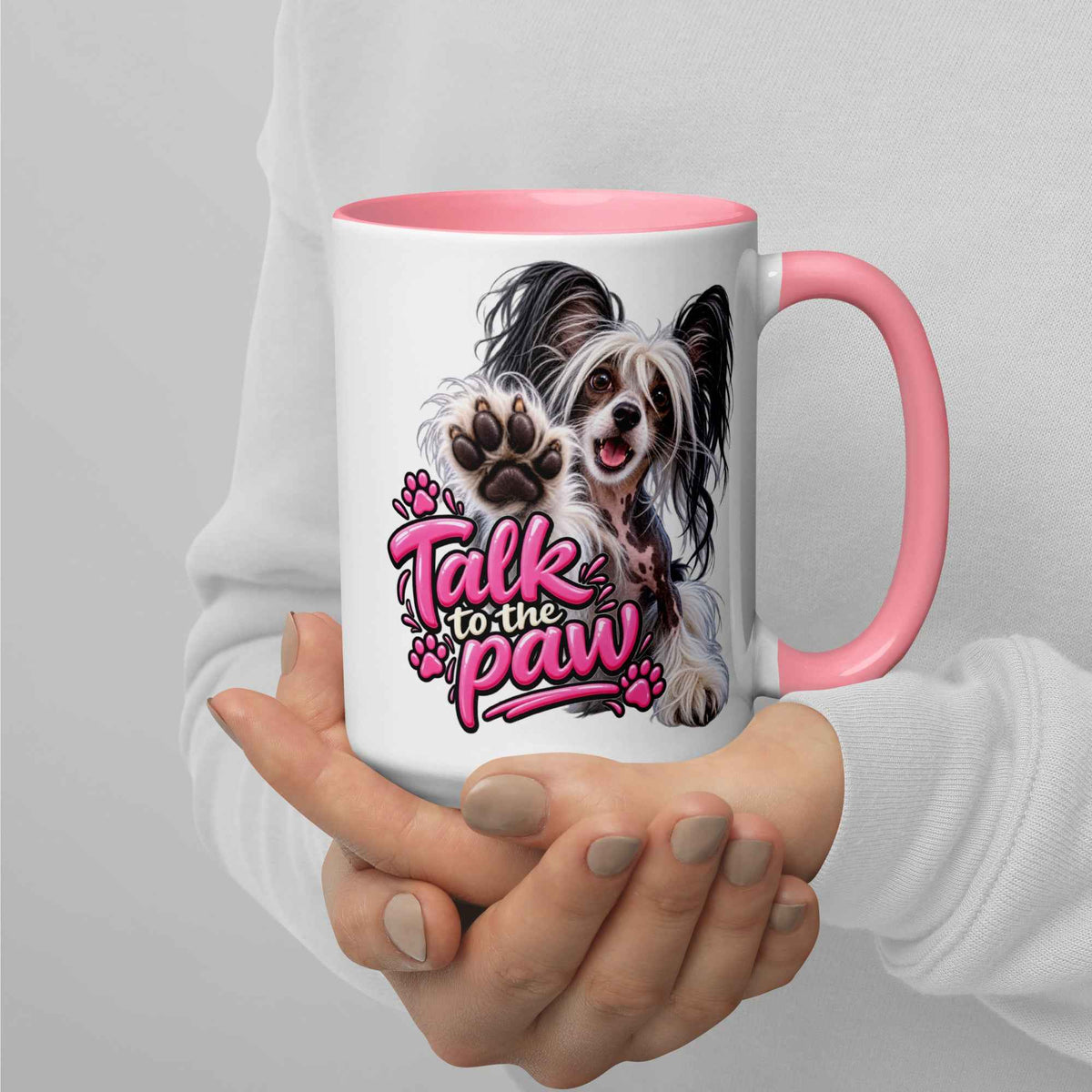 Talk to the paw, Chinese Crested Mug with Color Inside