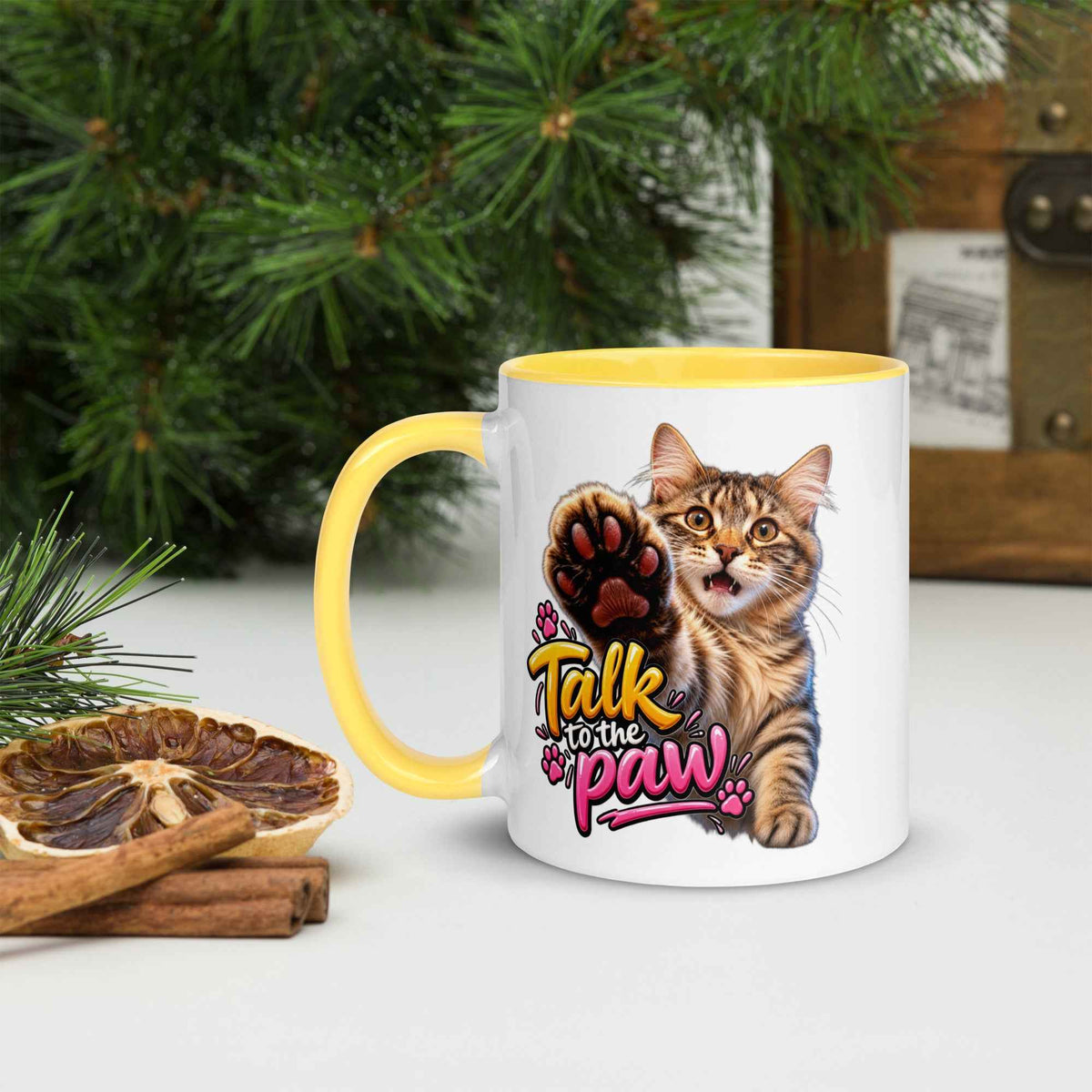 Talk to the Paw Cat Mug with Color Inside