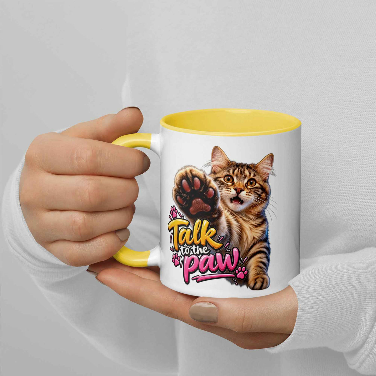 Talk to the Paw Cat Mug with Color Inside