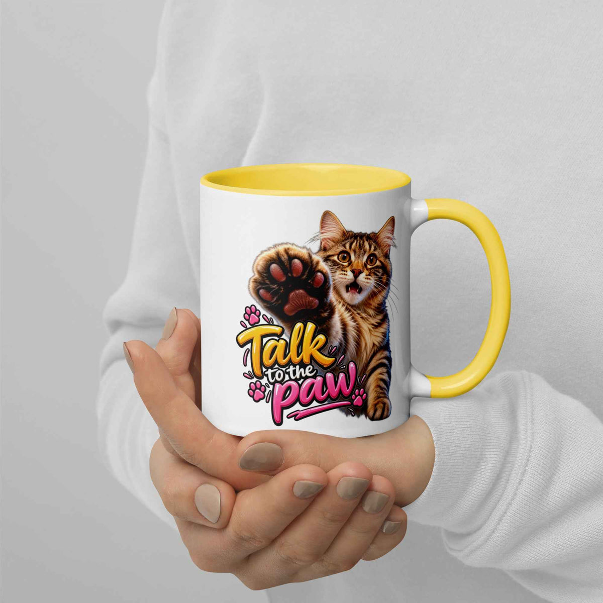 Talk to the Paw Cat Mug with Color Inside