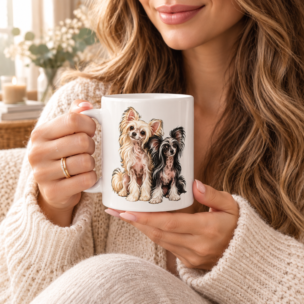 Chinese Crested, grey background mug