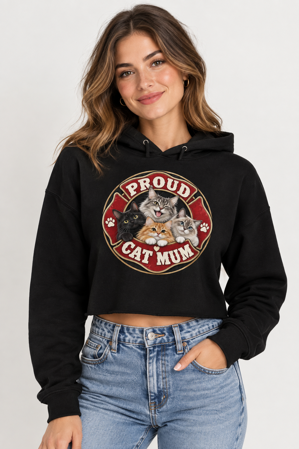 Proud Cat Mum Crop Hoodie