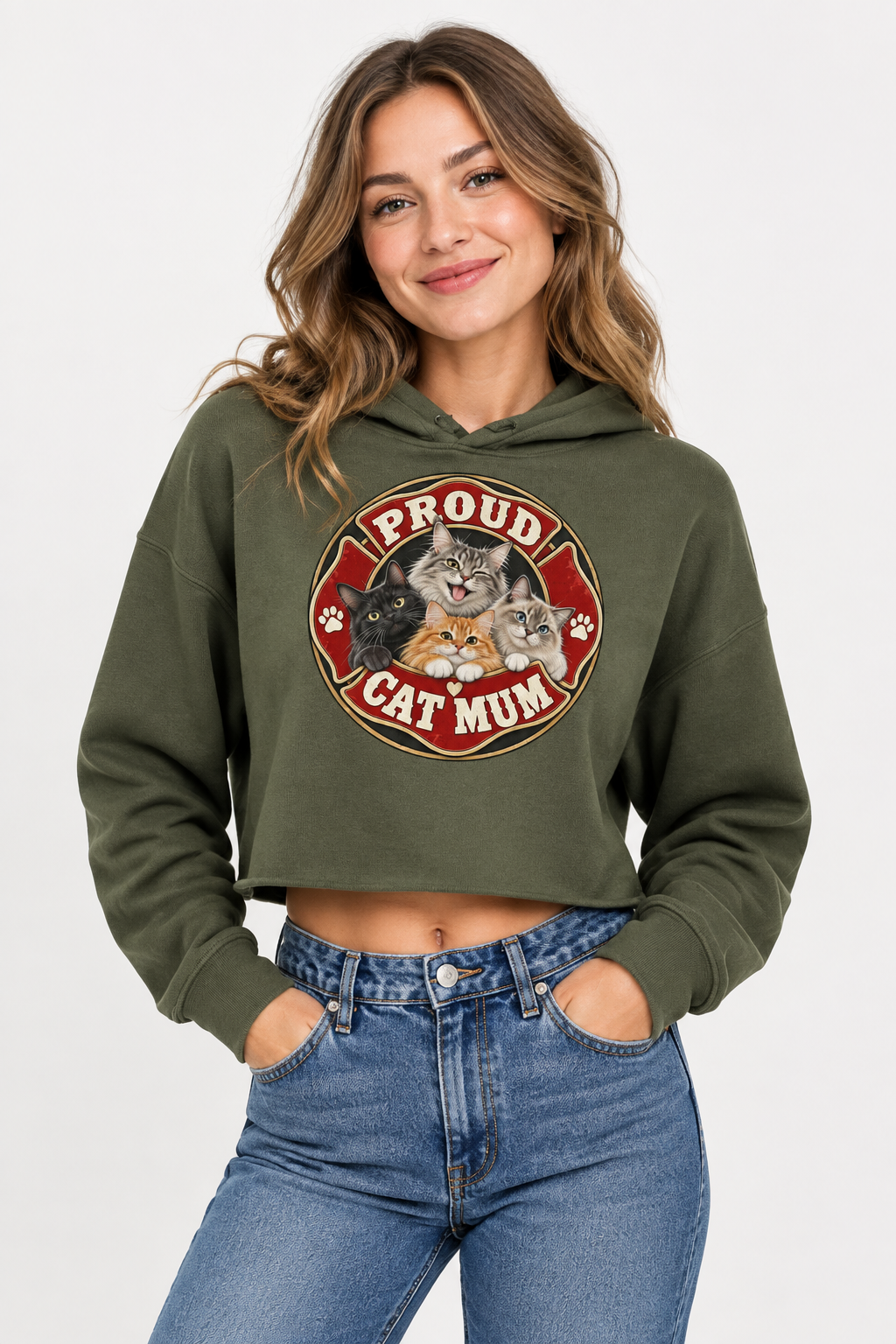 Proud Cat Mum Crop Hoodie