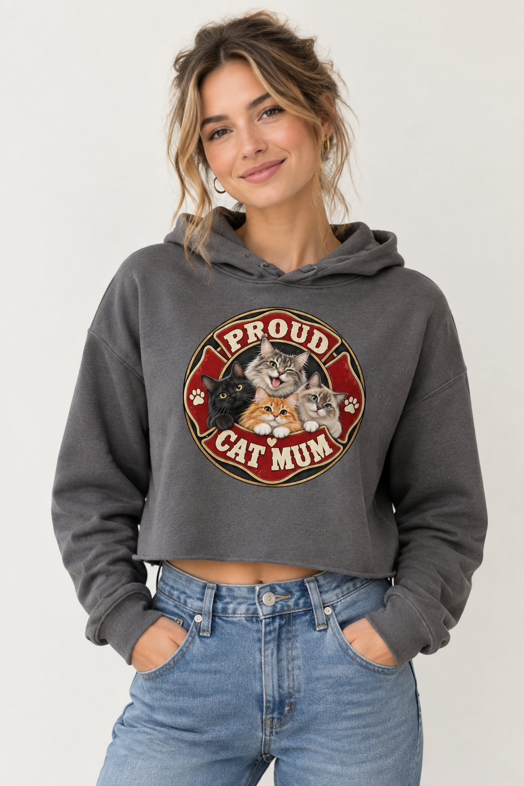 Proud Cat Mum Crop Hoodie