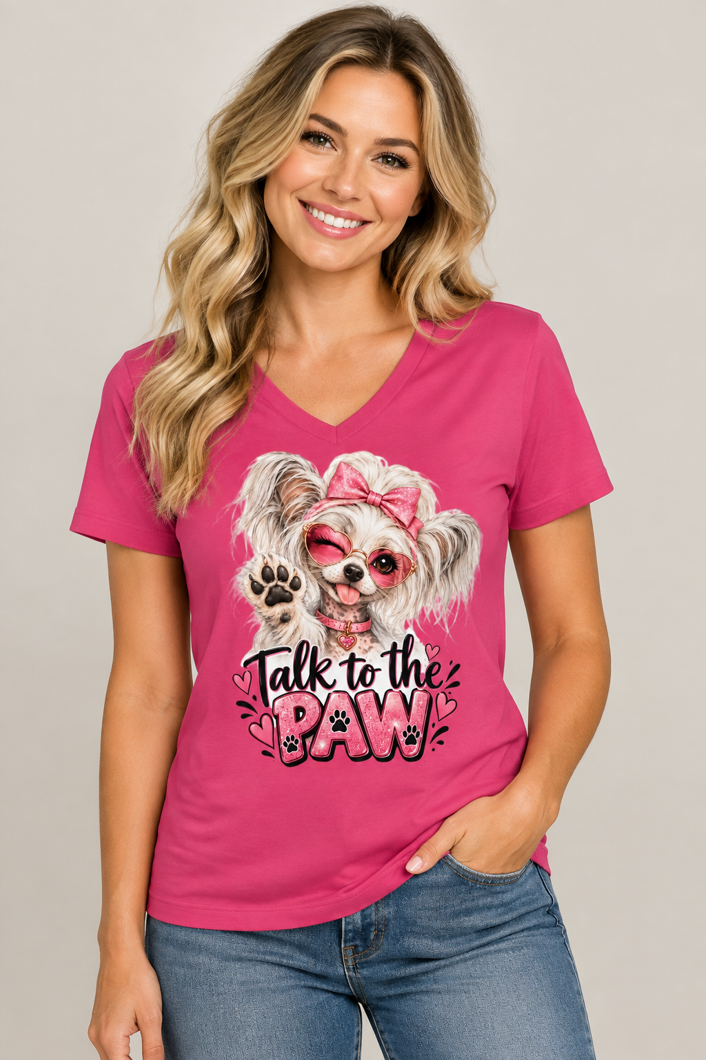 Talk to the Paw Women’s Relaxed V-Neck Dog T-Shirt